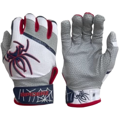 2022 Spiderz PRO Model Batting Gloves: White/Navy/Red