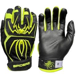 2022 Spiderz ENDITE Batting Gloves: Black And Neon Yellow
