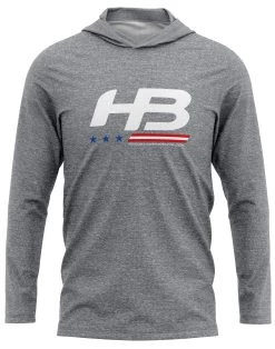 Headbanger Sports Exclusive Ultra Lightweight Long Sleeve Hoodies: Stars & Bars -Baseball Supply Store GreyHeather