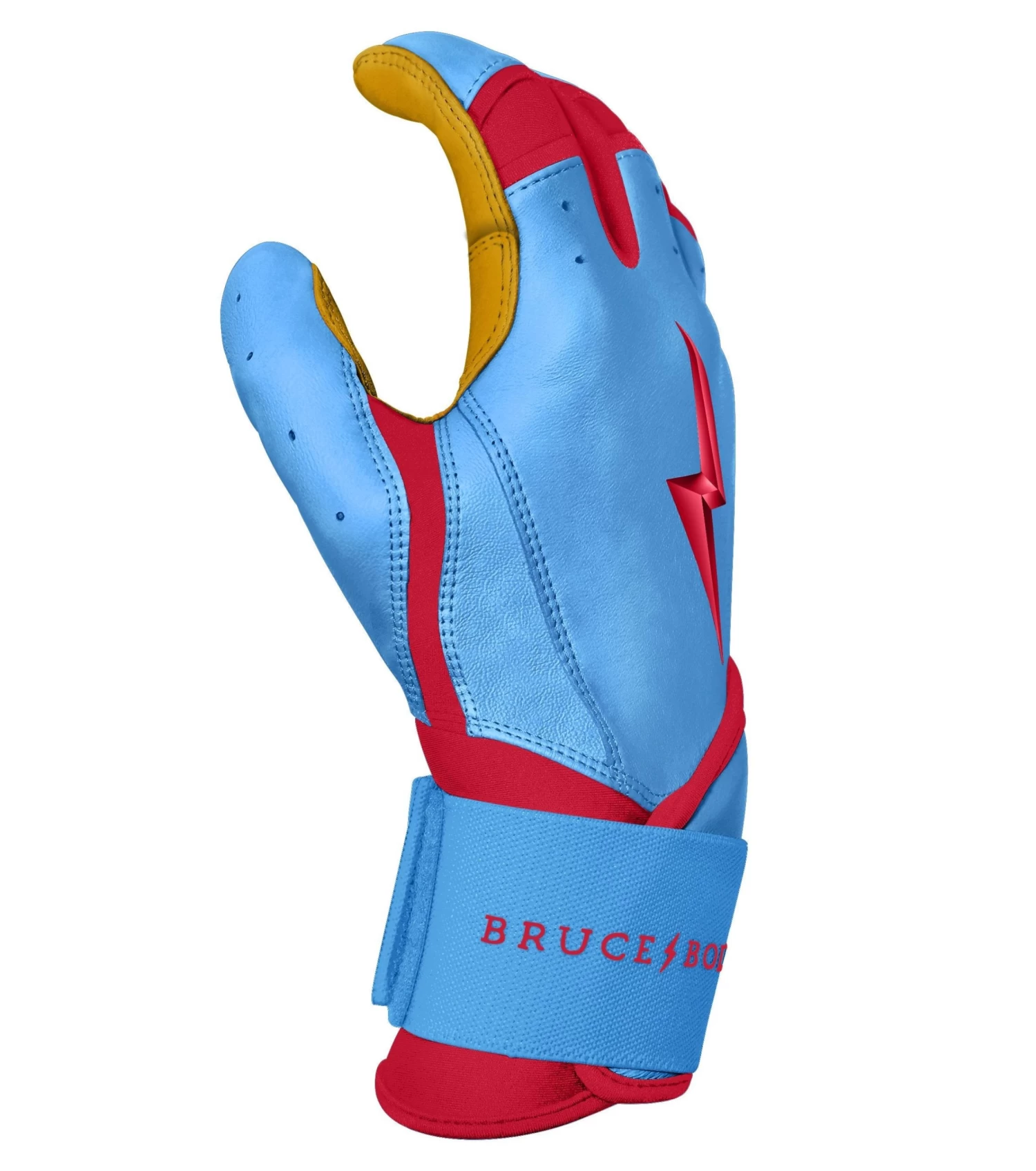 Bruce Bolt PREMIUM PRO BADER Series Long Cuff Batting Gloves: Baby Blue 5 Bruce Bolt PREMIUM PRO BADER Series Long Cuff Batting Gloves: Baby Blue - Image 5