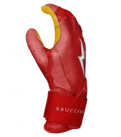 Bruce Bolt PREMIUM PRO Long Cuff Batting Gloves: Red -Baseball Supply Store LC REDG SIDE