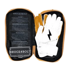 Bruce Bolt PREMIUM PRO Long Cuff Batting Gloves: White -Baseball Supply Store LC WHTG BAG2