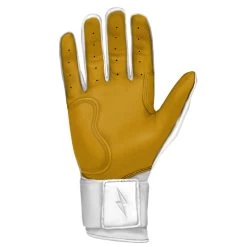 Bruce Bolt PREMIUM PRO Long Cuff Batting Gloves: White -Baseball Supply Store LC WHTG PALM