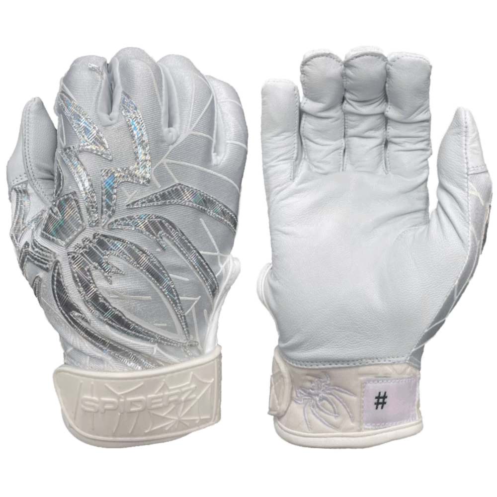 2022 Spiderz PRIZM Batting Gloves: White/Silver 1 2022 Spiderz PRIZM Batting Gloves: White/Silver