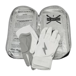 Bruce Bolt PREMIUM PRO Chrome Series Short Cuff Batting Gloves: White 12 Bruce Bolt PREMIUM PRO Chrome Series Short Cuff Batting Gloves: White -Baseball Supply Store SC CHRW BAG2