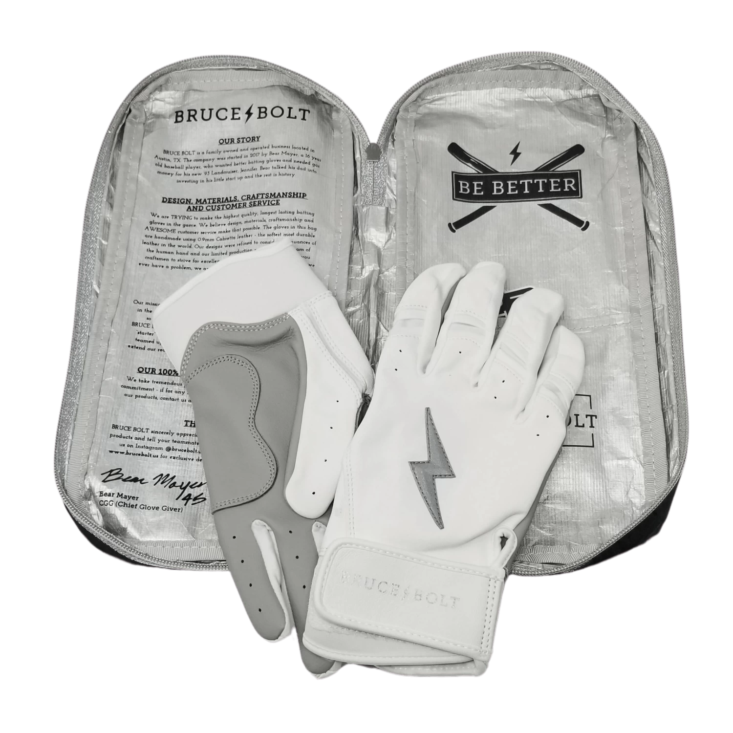 Bruce Bolt PREMIUM PRO Chrome Series Short Cuff Batting Gloves: White 4 Bruce Bolt PREMIUM PRO Chrome Series Short Cuff Batting Gloves: White - Image 4