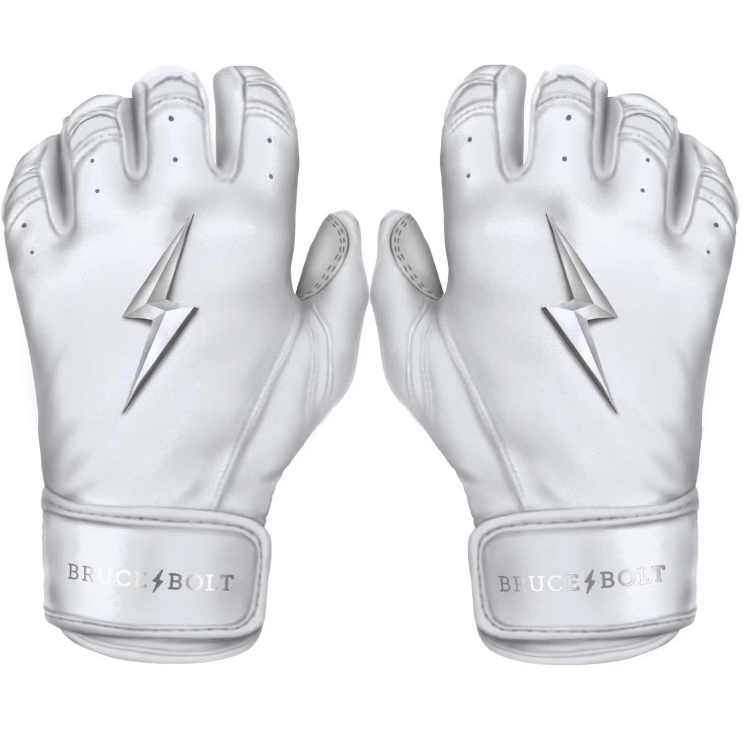 Bruce Bolt PREMIUM PRO Chrome Series Short Cuff Batting Gloves: White 1 Bruce Bolt PREMIUM PRO Chrome Series Short Cuff Batting Gloves: White