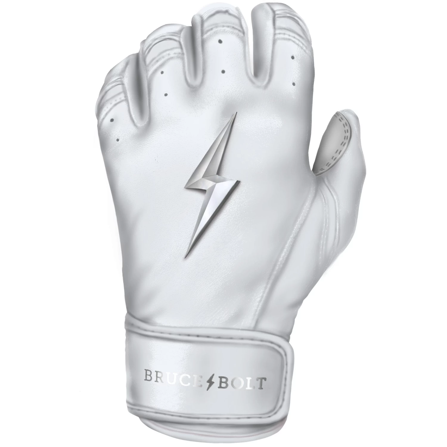 Bruce Bolt PREMIUM PRO Chrome Series Short Cuff Batting Gloves: White 5 Bruce Bolt PREMIUM PRO Chrome Series Short Cuff Batting Gloves: White - Image 5