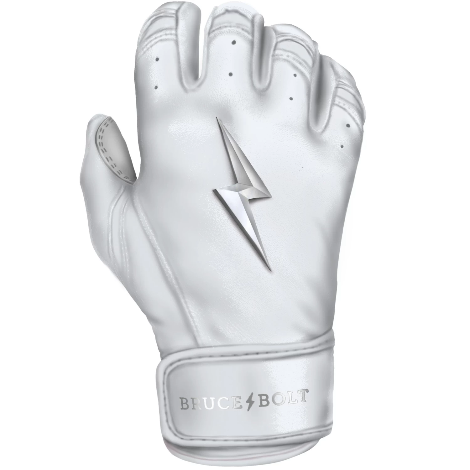 Bruce Bolt PREMIUM PRO Chrome Series Short Cuff Batting Gloves: White 8 Bruce Bolt PREMIUM PRO Chrome Series Short Cuff Batting Gloves: White - Image 8