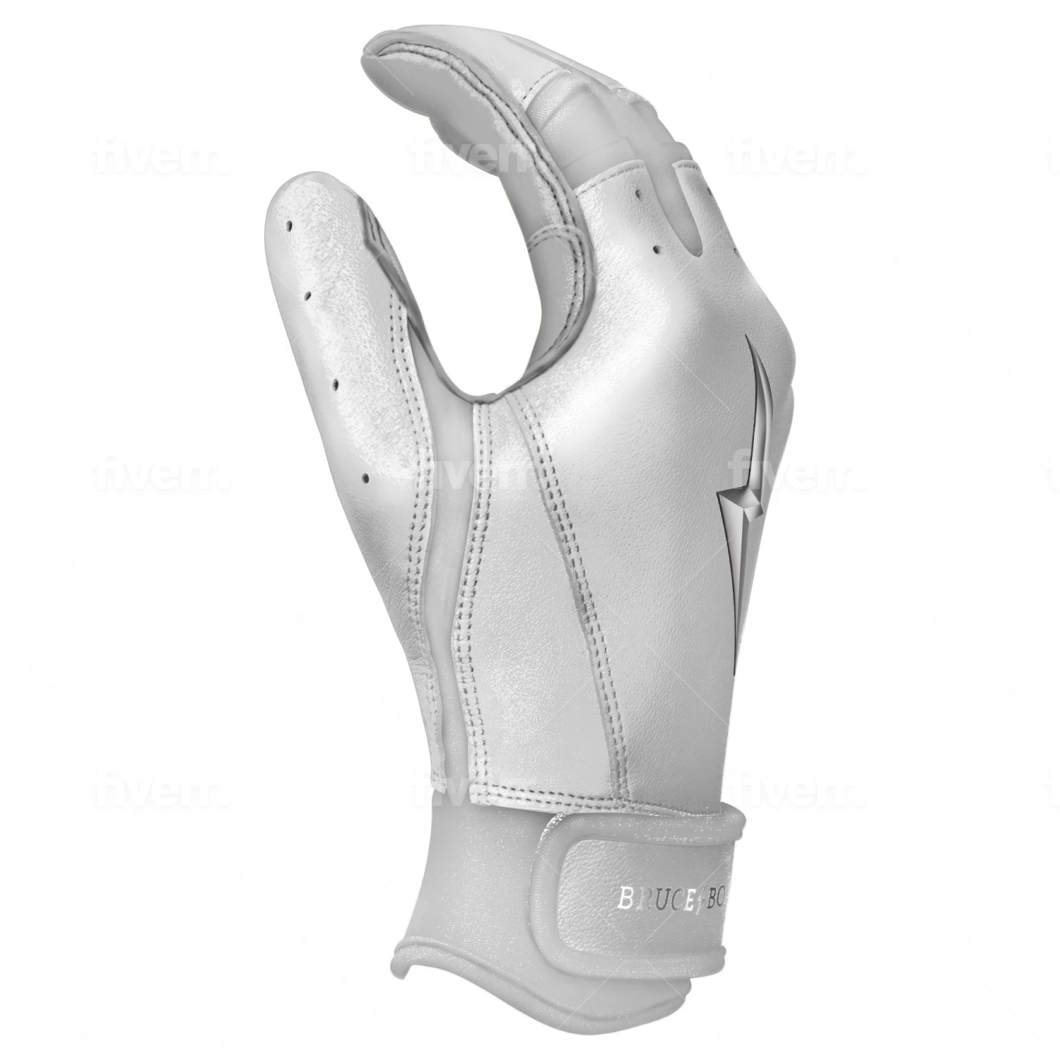 Bruce Bolt PREMIUM PRO Chrome Series Short Cuff Batting Gloves: White 9 Bruce Bolt PREMIUM PRO Chrome Series Short Cuff Batting Gloves: White - Image 9