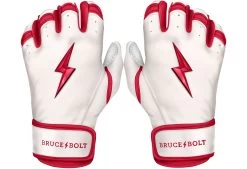 Bruce Bolt PREMIUM PRO BADER Series Short Cuff Batting Gloves: White
