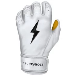 Bruce Bolt PREMIUM PRO Short Cuff Batting Gloves: White -Baseball Supply Store SC WHTG LEFT