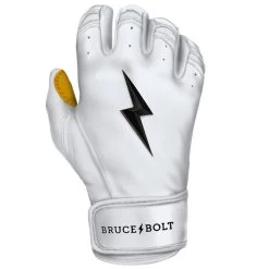 Bruce Bolt PREMIUM PRO Short Cuff Batting Gloves: White -Baseball Supply Store SC WHTG RIGHT