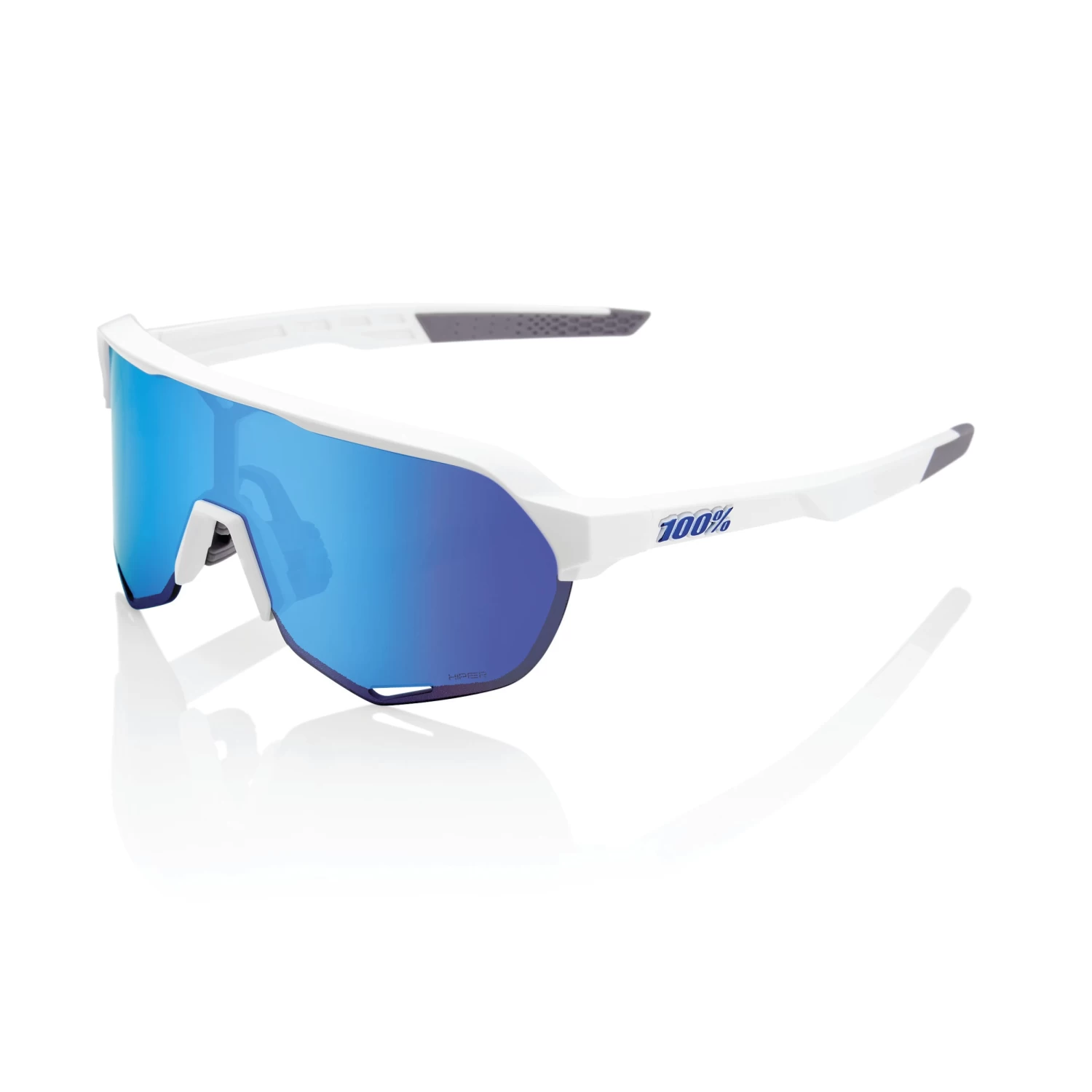 100% S2 Sunglasses Matte White - HiPER Blue Multilayer Mirror Lens 1 100% S2 Sunglasses Matte White - HiPER Blue Multilayer Mirror Lens