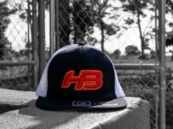 Headbanger Sports I8501 Cap America Flexfit Performance Trucker Mesh Back Hat: Black / White / Sunset