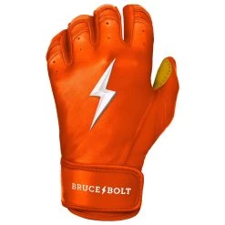 Bruce Bolt PREMIUM PRO Short Cuff Batting Gloves: Orange -Baseball Supply Store premium pro short cuff batting gloves orange brucebolt 128747